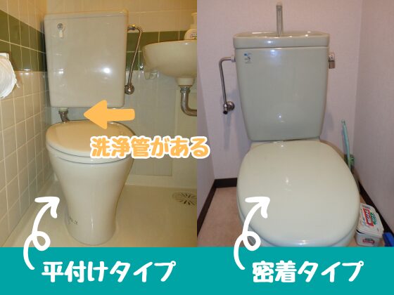 平付けタイプのトイレと、密着タイプのトイレの写真